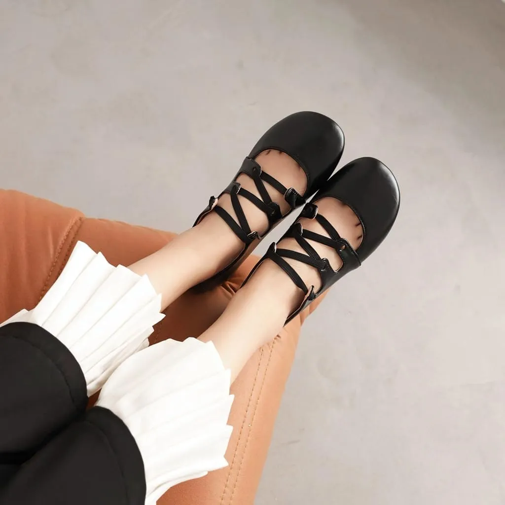 Women's Girls Mary Janes Ballet Flats Round Toe Comfort Elastic Slip On Ballerina Dress Walking Shoes