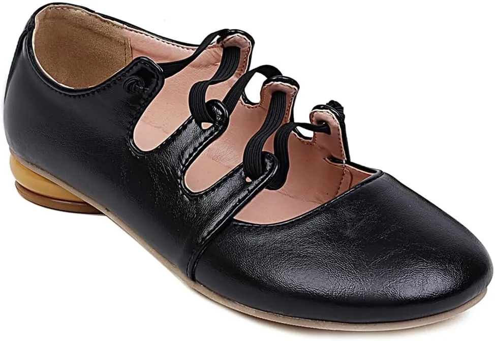 Women's Girls Mary Janes Ballet Flats Round Toe Comfort Elastic Slip On Ballerina Dress Walking Shoes