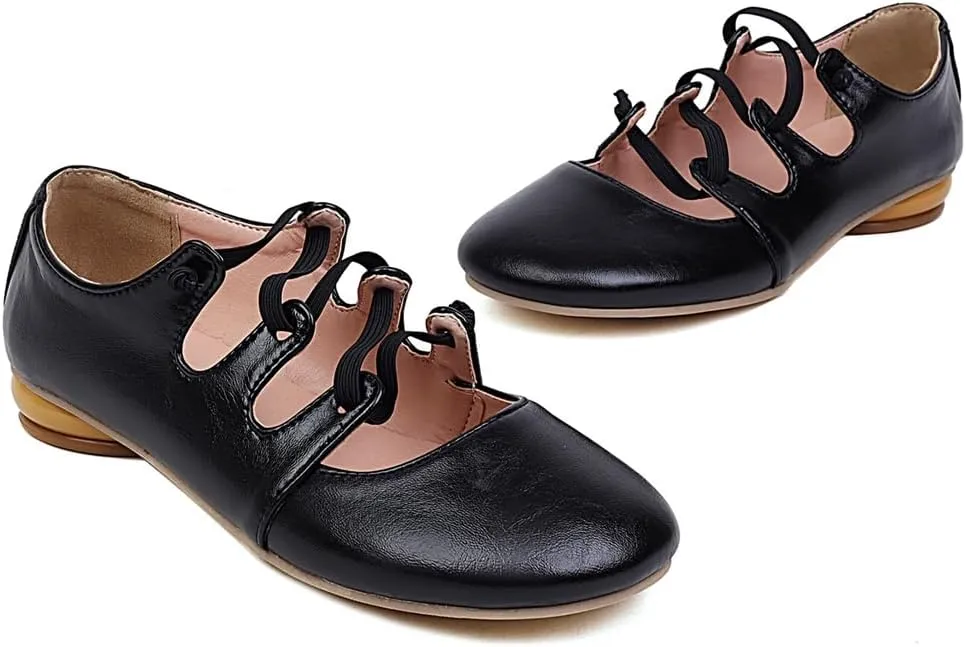Women's Girls Mary Janes Ballet Flats Round Toe Comfort Elastic Slip On Ballerina Dress Walking Shoes
