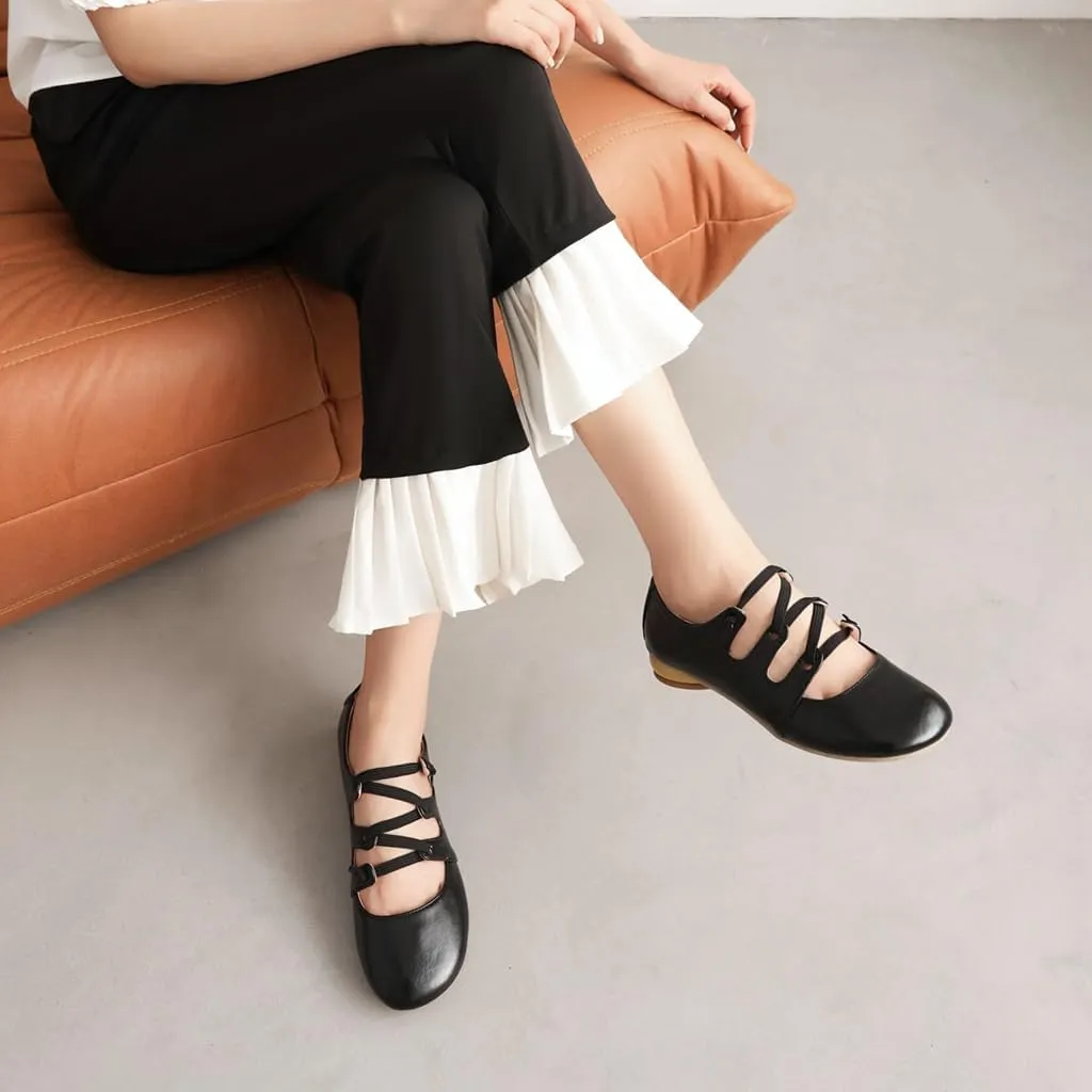 Women's Girls Mary Janes Ballet Flats Round Toe Comfort Elastic Slip On Ballerina Dress Walking Shoes