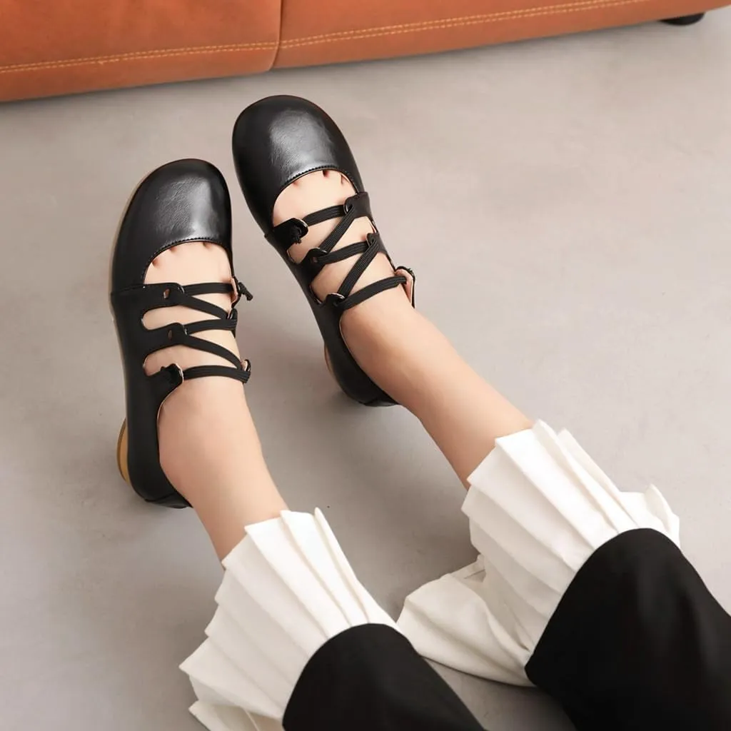 Women's Girls Mary Janes Ballet Flats Round Toe Comfort Elastic Slip On Ballerina Dress Walking Shoes