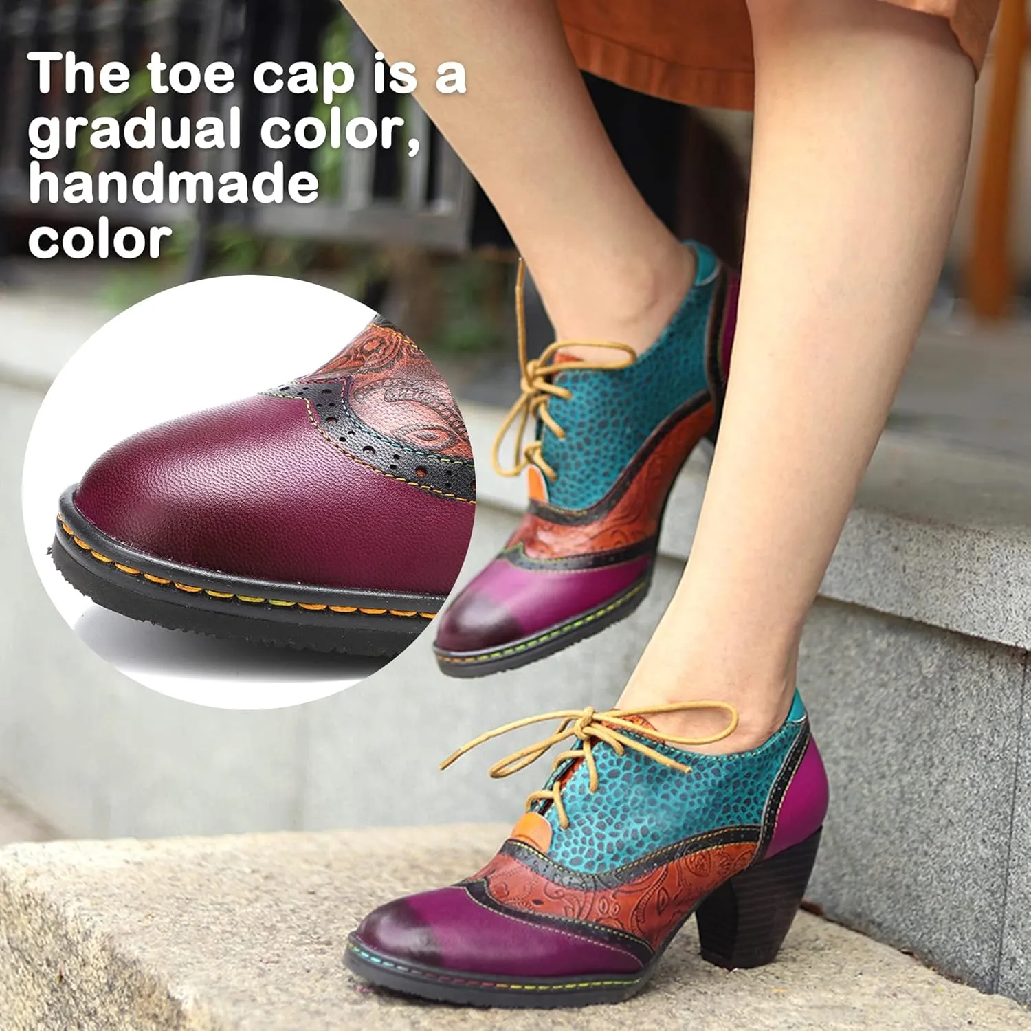 Women's Handmade Lambskin Oxford Loafers Shoes with Retro Ethnic Printed Style, Brock Design for Casual and Fashion Collegiate Style