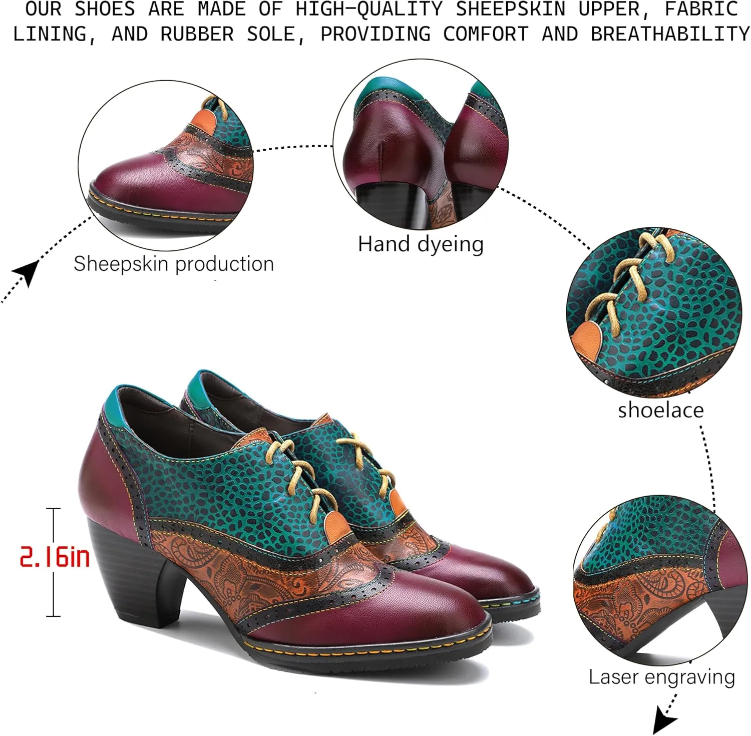 Women's Handmade Lambskin Oxford Loafers Shoes with Retro Ethnic Printed Style, Brock Design for Casual and Fashion Collegiate Style