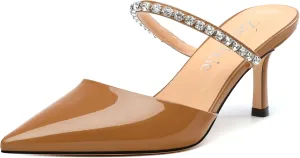 Womens Heeled Sandals Rhinestones Strap Pointed Toe Stiletto High Heels Fashion Dress Mules Shoes For Women 2.5 Inch