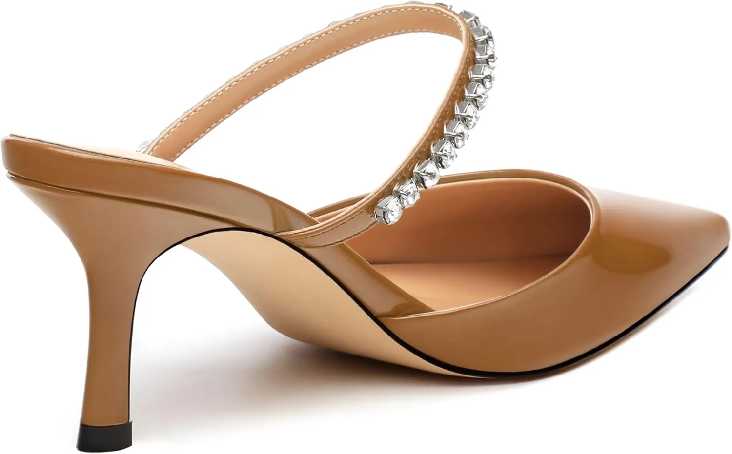 Womens Heeled Sandals Rhinestones Strap Pointed Toe Stiletto High Heels Fashion Dress Mules Shoes For Women 2.5 Inch