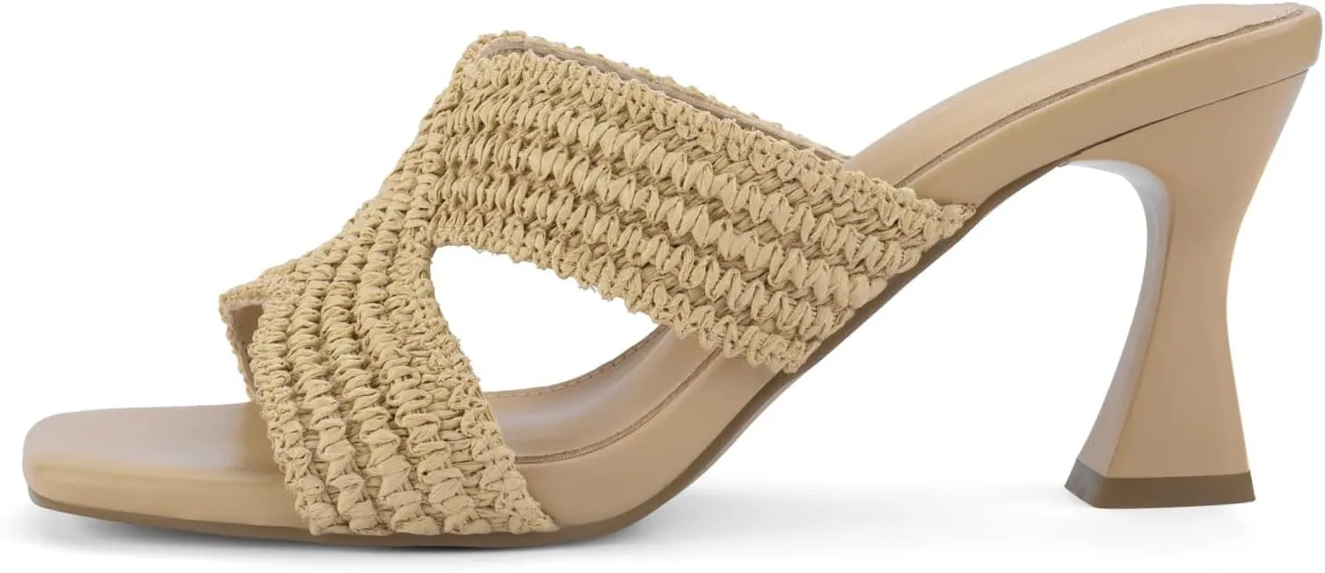 Women’s Heeled Sandals Slip On Chunky Square Toe Mule Sandals Open Toe Slide Casual Summer Dressy Sandals