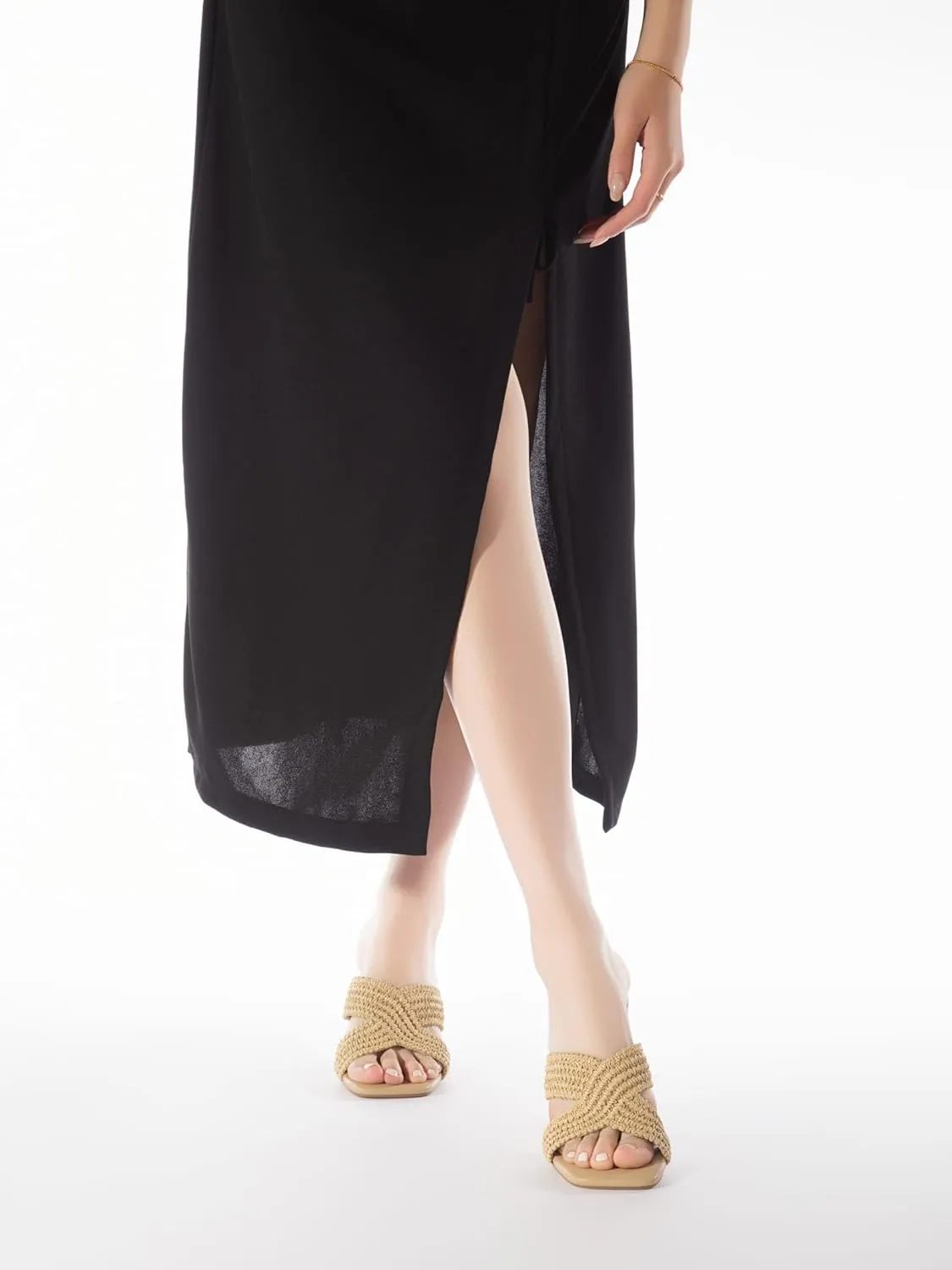 Women’s Heeled Sandals Slip On Chunky Square Toe Mule Sandals Open Toe Slide Casual Summer Dressy Sandals