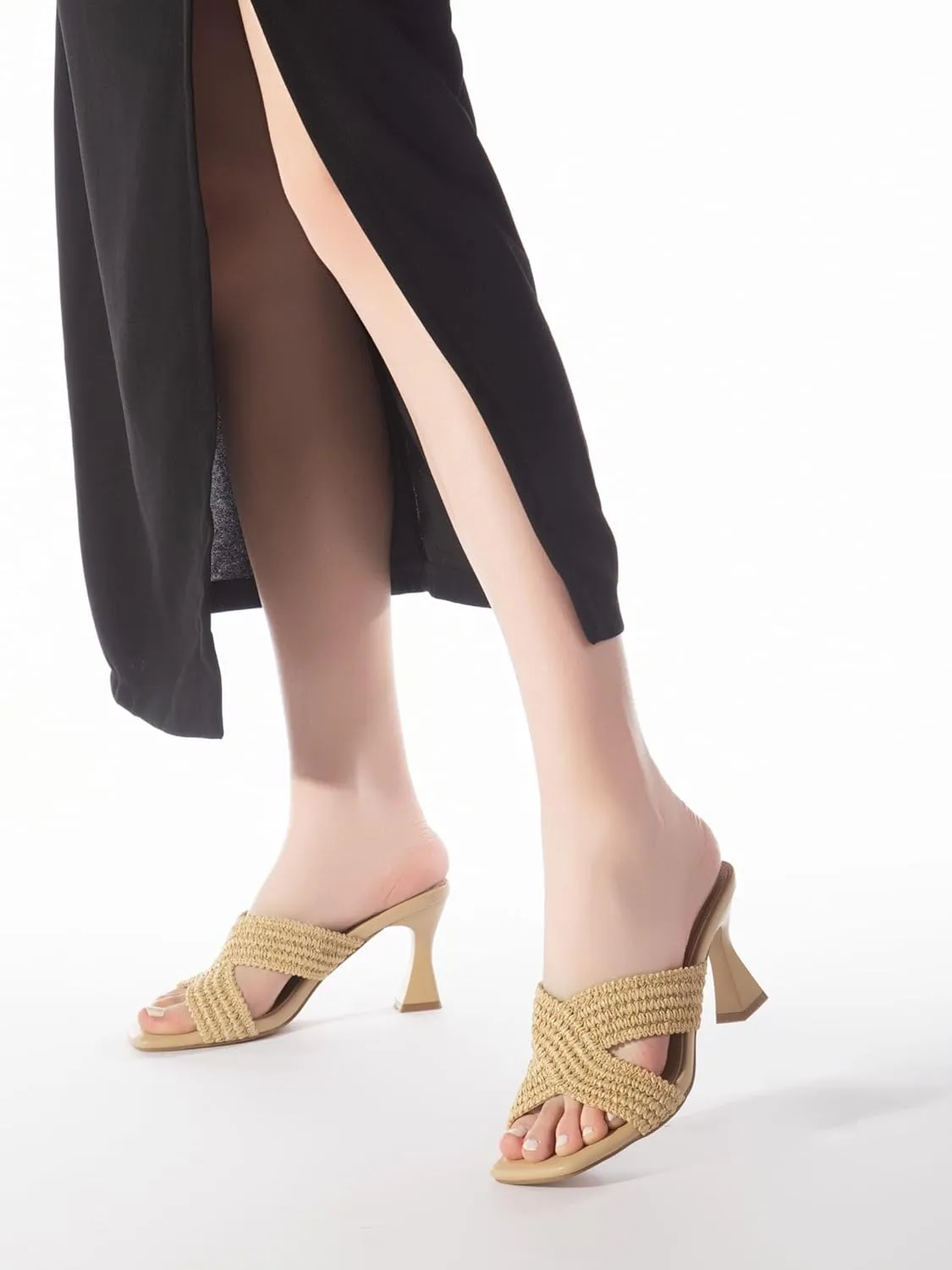 Women’s Heeled Sandals Slip On Chunky Square Toe Mule Sandals Open Toe Slide Casual Summer Dressy Sandals