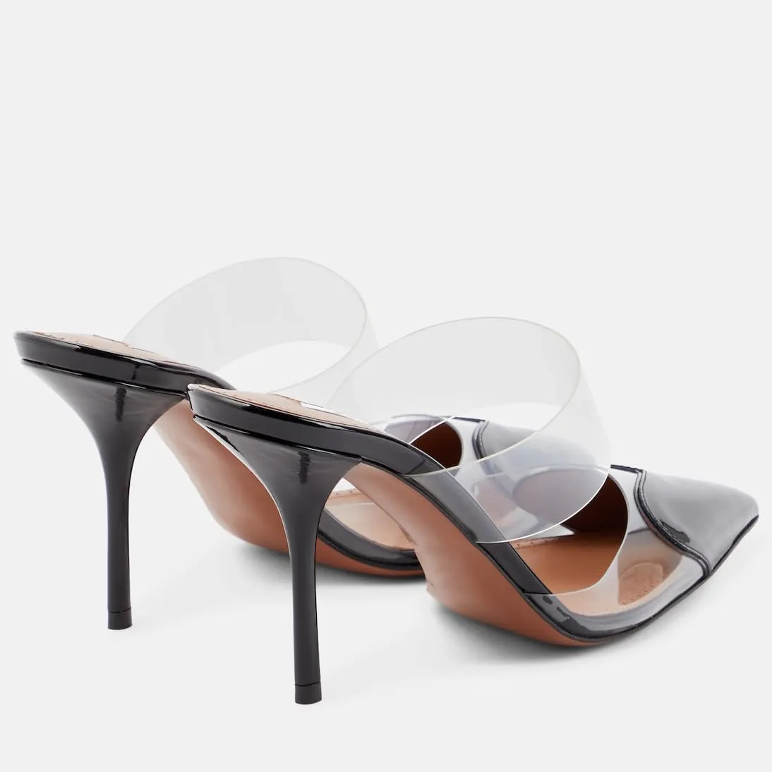 Women's High Heeled Mules Heart Clear PVC Sandals Pointed Toe Stiletto Mule Slip On Sandals Party Wedding Dress Shoes