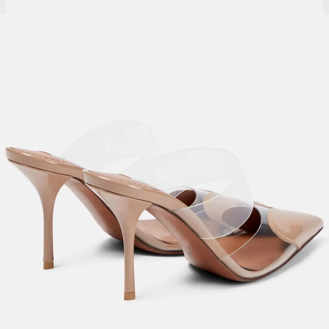 Women's High Heeled Mules Heart Clear PVC Sandals Pointed Toe Stiletto Mule Slip On Sandals Party Wedding Dress Shoes