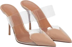Women's High Heeled Mules Heart Clear PVC Sandals Pointed Toe Stiletto Mule Slip On Sandals Party Wedding Dress Shoes
