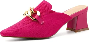 Women's Knit Pointed Toe Chunky Heel Mules, Comfortable Slip-On Sandals for Business and Daily Wear