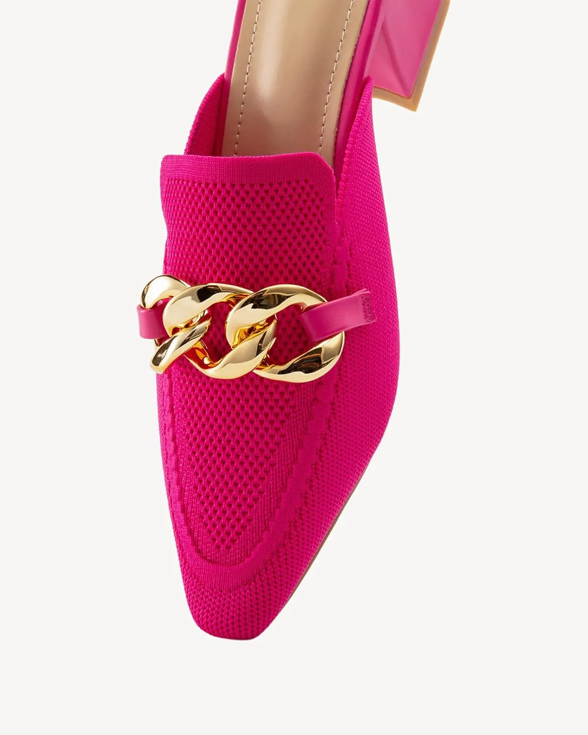 Women's Knit Pointed Toe Chunky Heel Mules, Comfortable Slip-On Sandals for Business and Daily Wear