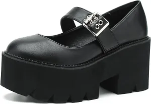 Women's Lolita Platform Mary Janes Shoes Lug Sole Gothic Chunky Heel Uniform Pumps with Ankle Strap