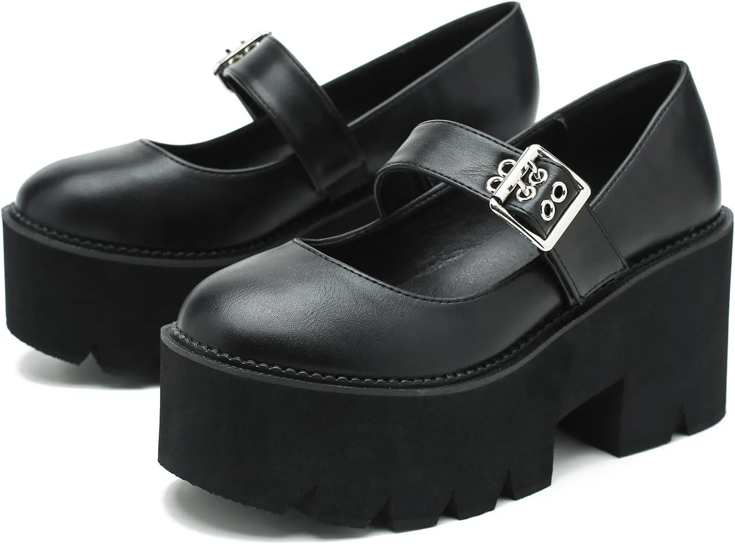 Women's Lolita Platform Mary Janes Shoes Lug Sole Gothic Chunky Heel Uniform Pumps with Ankle Strap