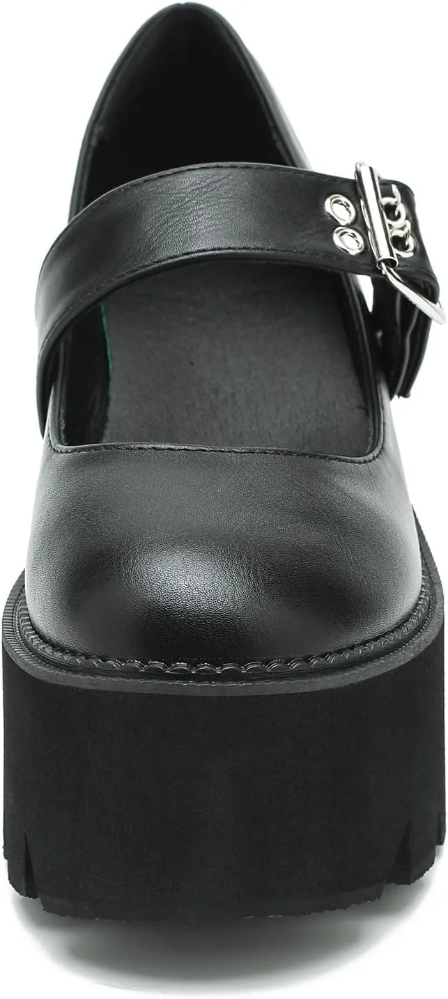 Women's Lolita Platform Mary Janes Shoes Lug Sole Gothic Chunky Heel Uniform Pumps with Ankle Strap