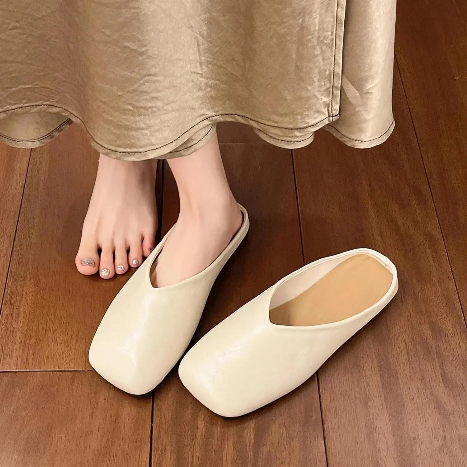 Women's Mule Sandals Women's Mules Summer Elegant Square Closed Flat Slippers 35-42