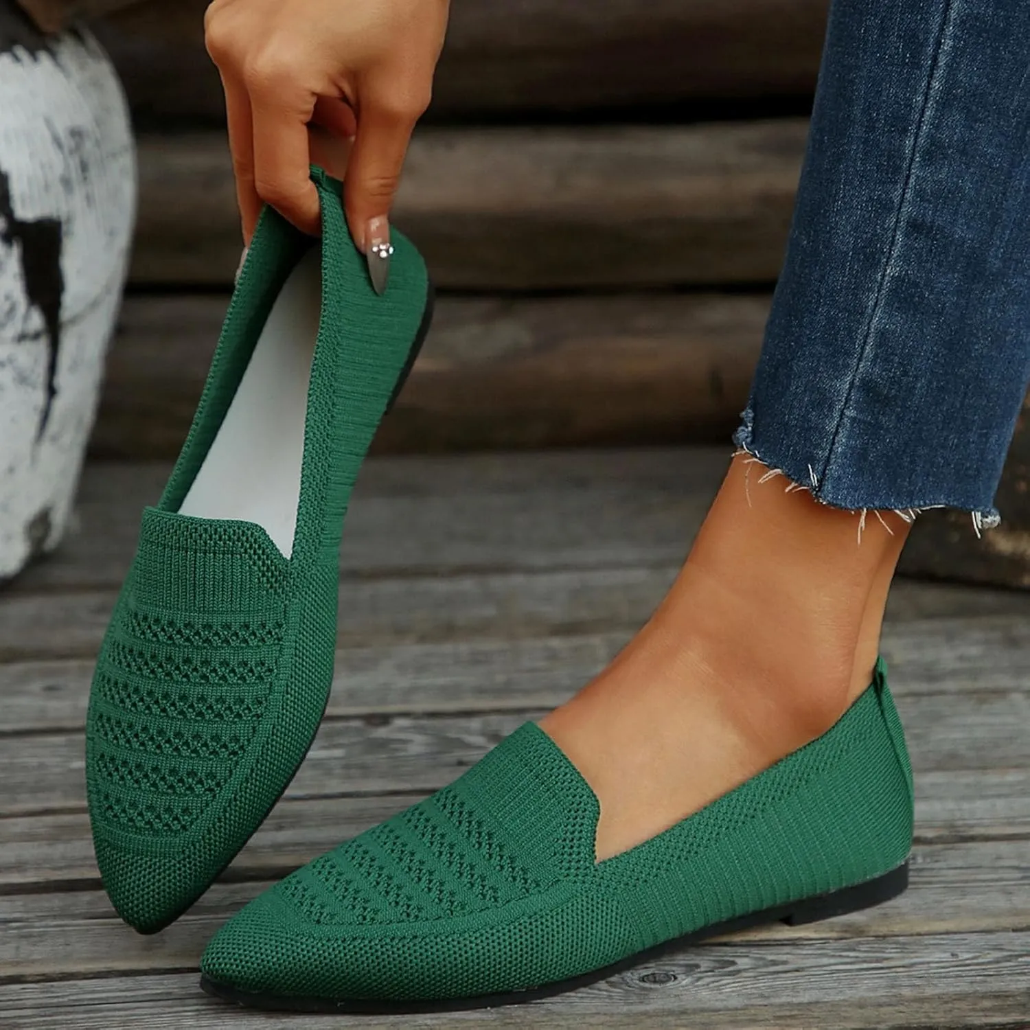 Women's Pointy Toe Loafers Extra Comfortable Knit Dress Shoes Cute Penny Loafer Slip On Ballet Flats Softable Shoes