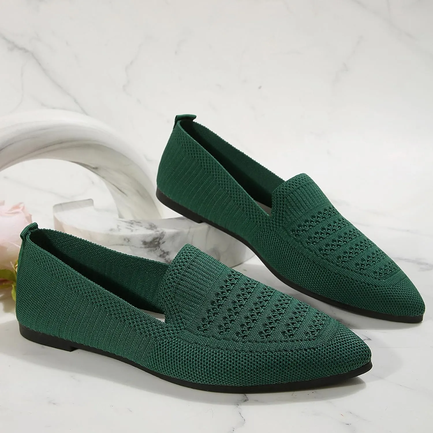 Women's Pointy Toe Loafers Extra Comfortable Knit Dress Shoes Cute Penny Loafer Slip On Ballet Flats Softable Shoes