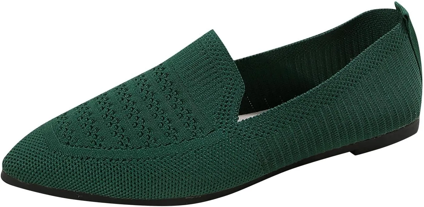 Women's Pointy Toe Loafers Extra Comfortable Knit Dress Shoes Cute Penny Loafer Slip On Ballet Flats Softable Shoes