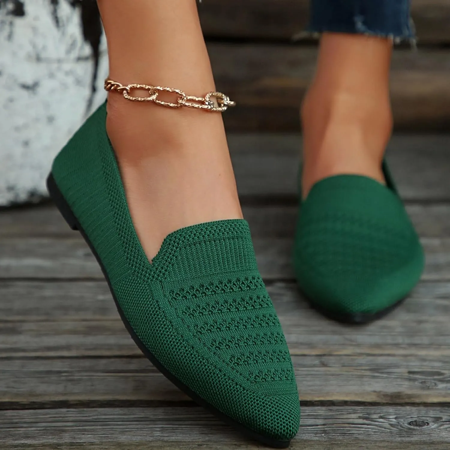 Women's Pointy Toe Loafers Extra Comfortable Knit Dress Shoes Cute Penny Loafer Slip On Ballet Flats Softable Shoes