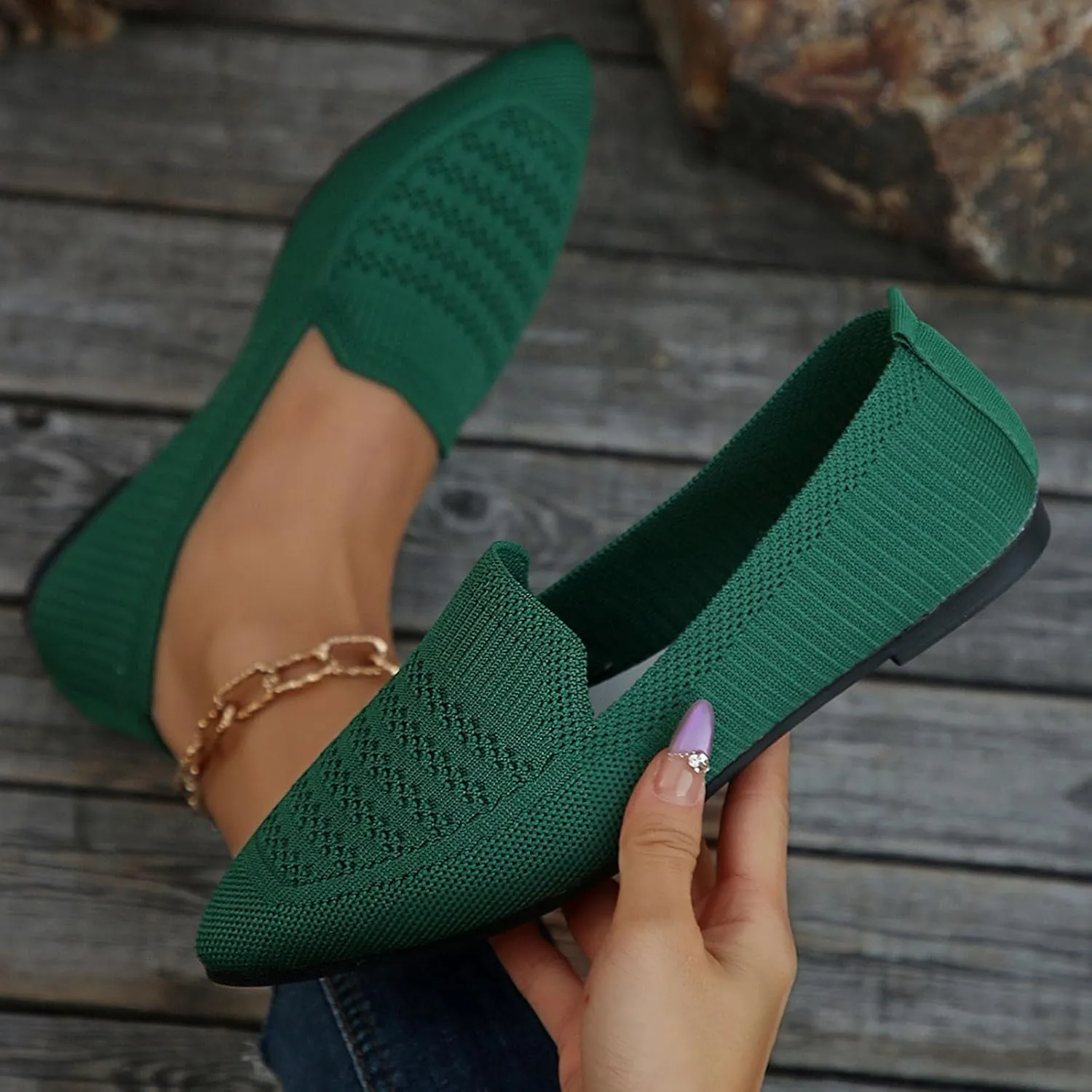 Women's Pointy Toe Loafers Extra Comfortable Knit Dress Shoes Cute Penny Loafer Slip On Ballet Flats Softable Shoes