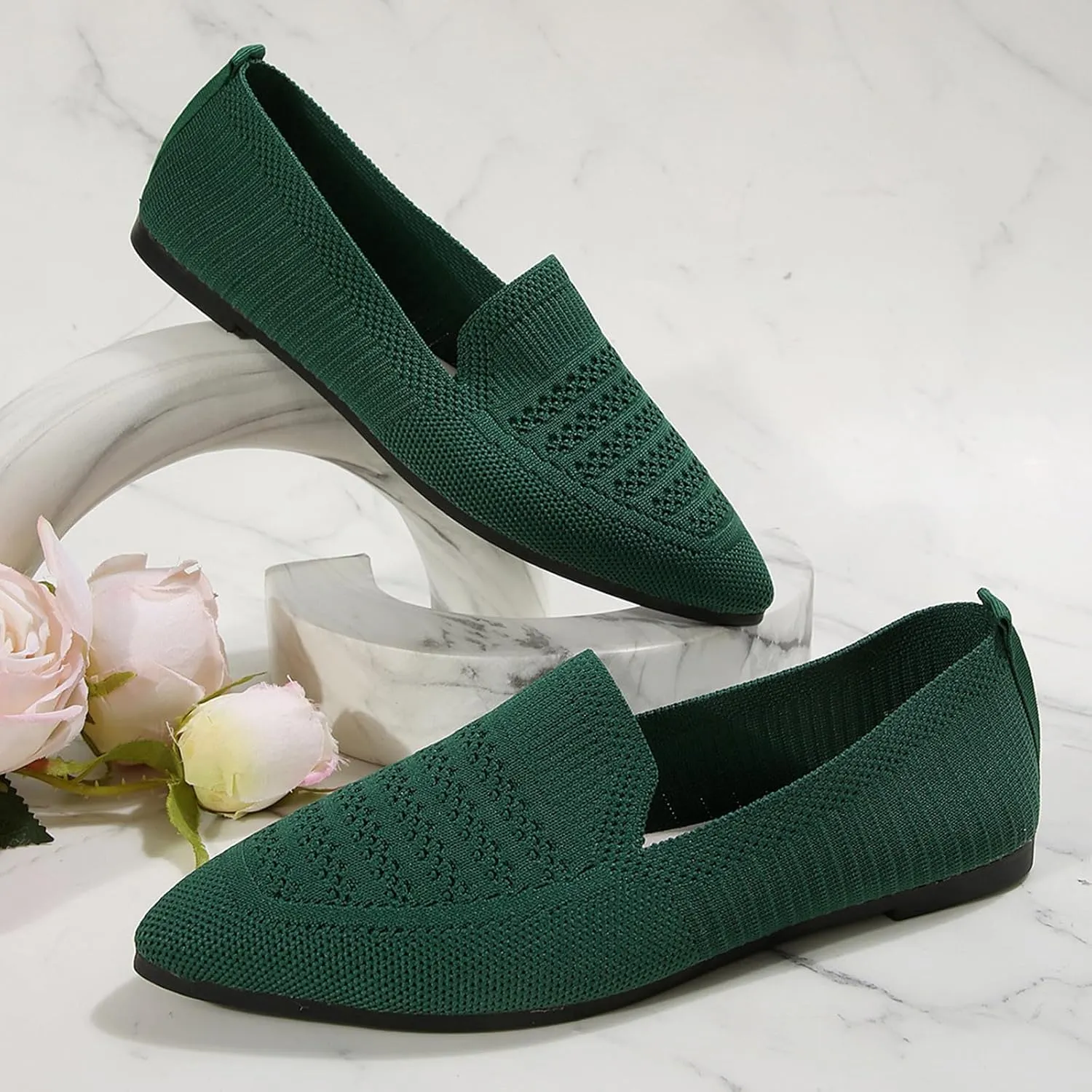 Women's Pointy Toe Loafers Extra Comfortable Knit Dress Shoes Cute Penny Loafer Slip On Ballet Flats Softable Shoes