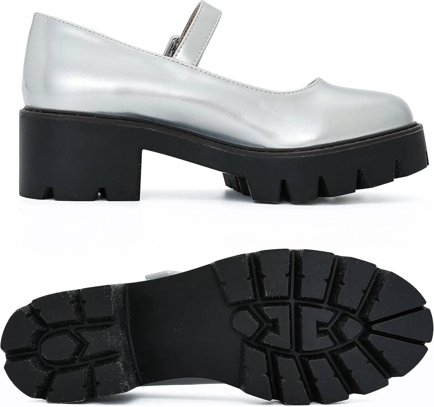Women's Round Toe Ankle Strap Mary Janes Platform Low Heel Chunky Pumps Oxford Dress Shoes