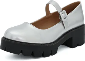 Women's Round Toe Ankle Strap Mary Janes Platform Low Heel Chunky Pumps Oxford Dress Shoes