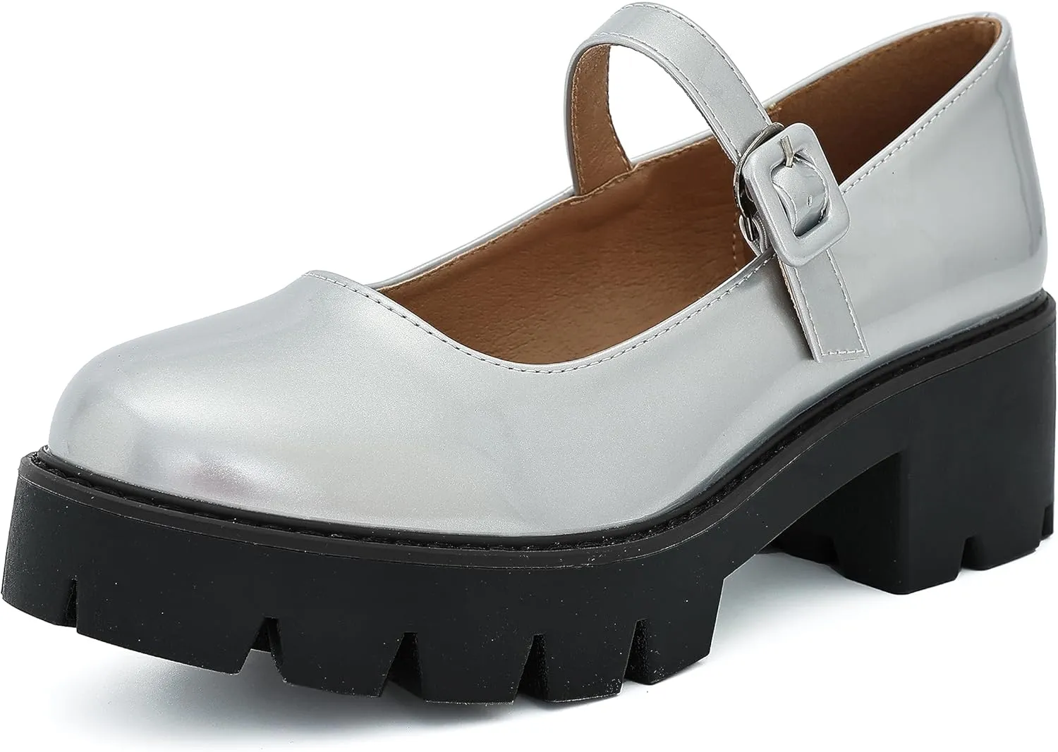 Women's Round Toe Ankle Strap Mary Janes Platform Low Heel Chunky Pumps Oxford Dress Shoes