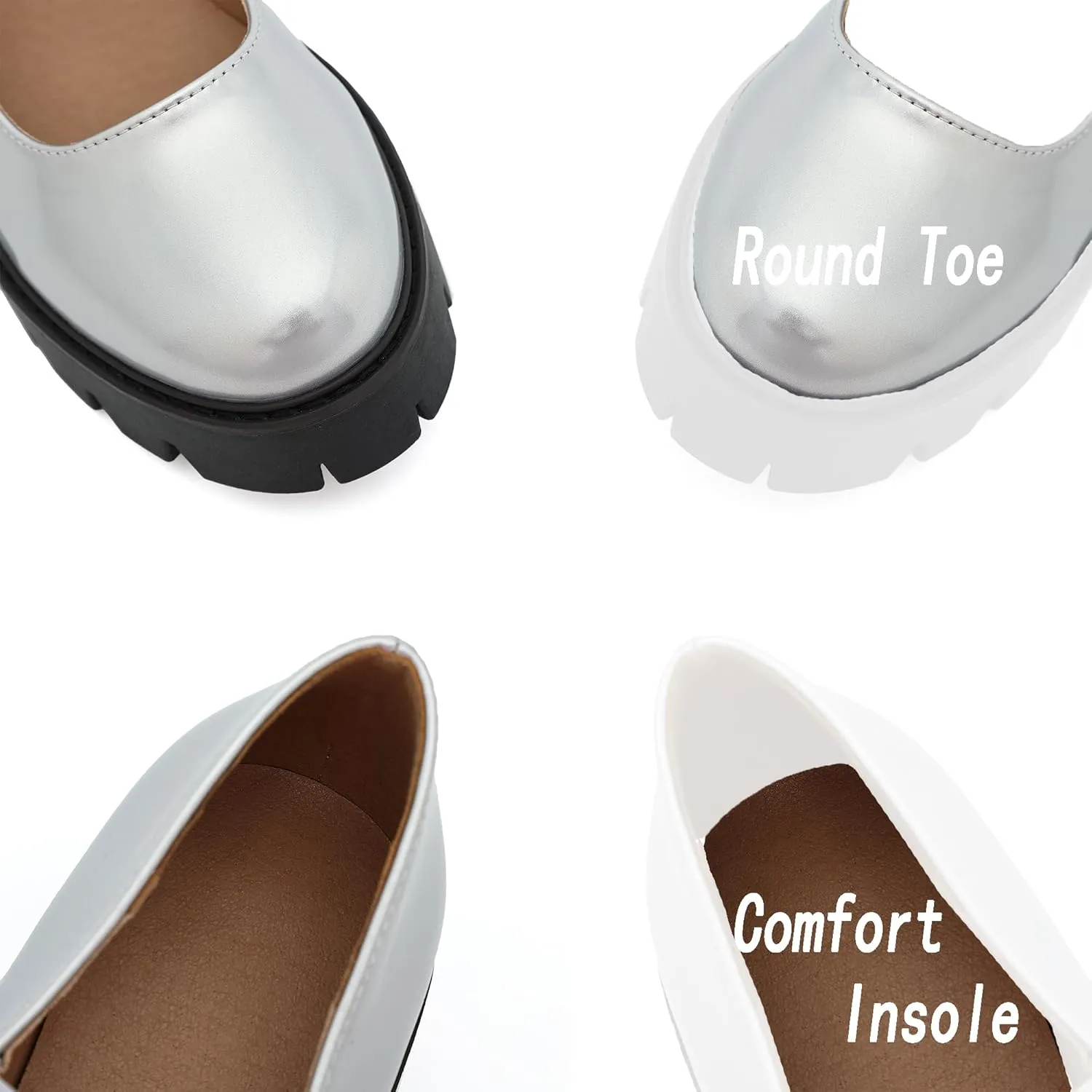 Women's Round Toe Ankle Strap Mary Janes Platform Low Heel Chunky Pumps Oxford Dress Shoes