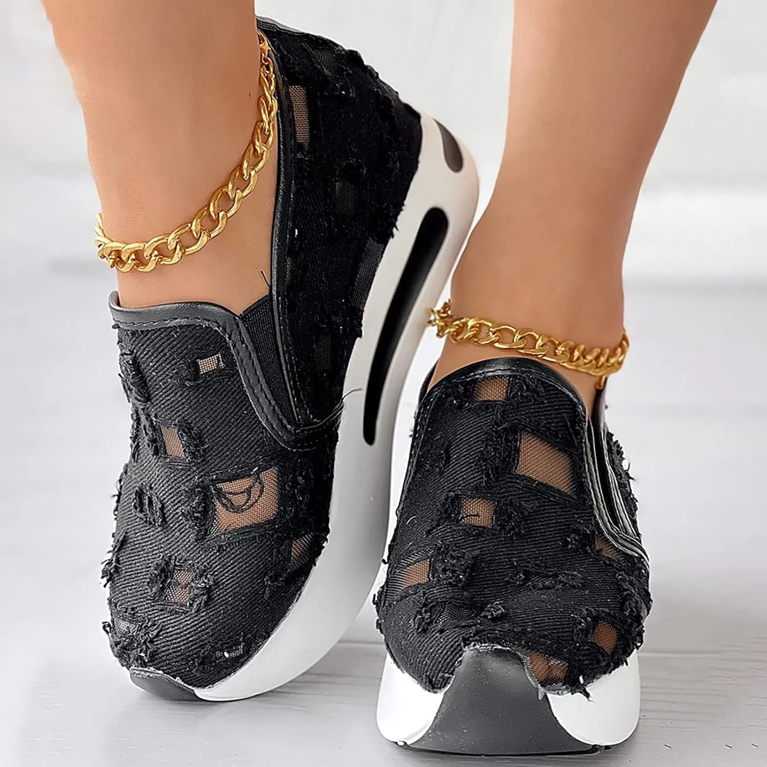 Women's Sneakers 2025 Breathable Walking Work Shoes with Arch Support Fashion Non Slip Orthopedic Shoes Comfortable Casual Wedge Slip On Sneakers for Daily Wear