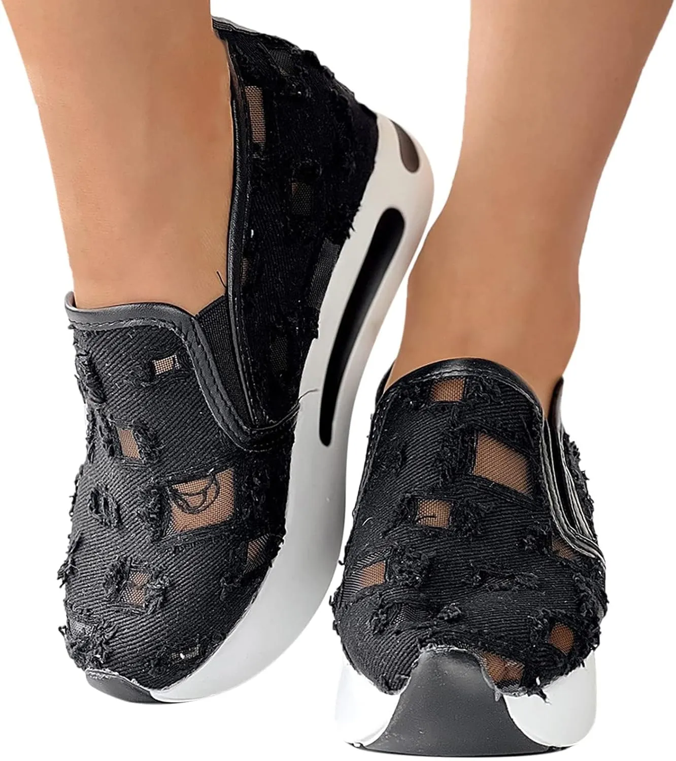 Women's Sneakers 2025 Breathable Walking Work Shoes with Arch Support Fashion Non Slip Orthopedic Shoes Comfortable Casual Wedge Slip On Sneakers for Daily Wear