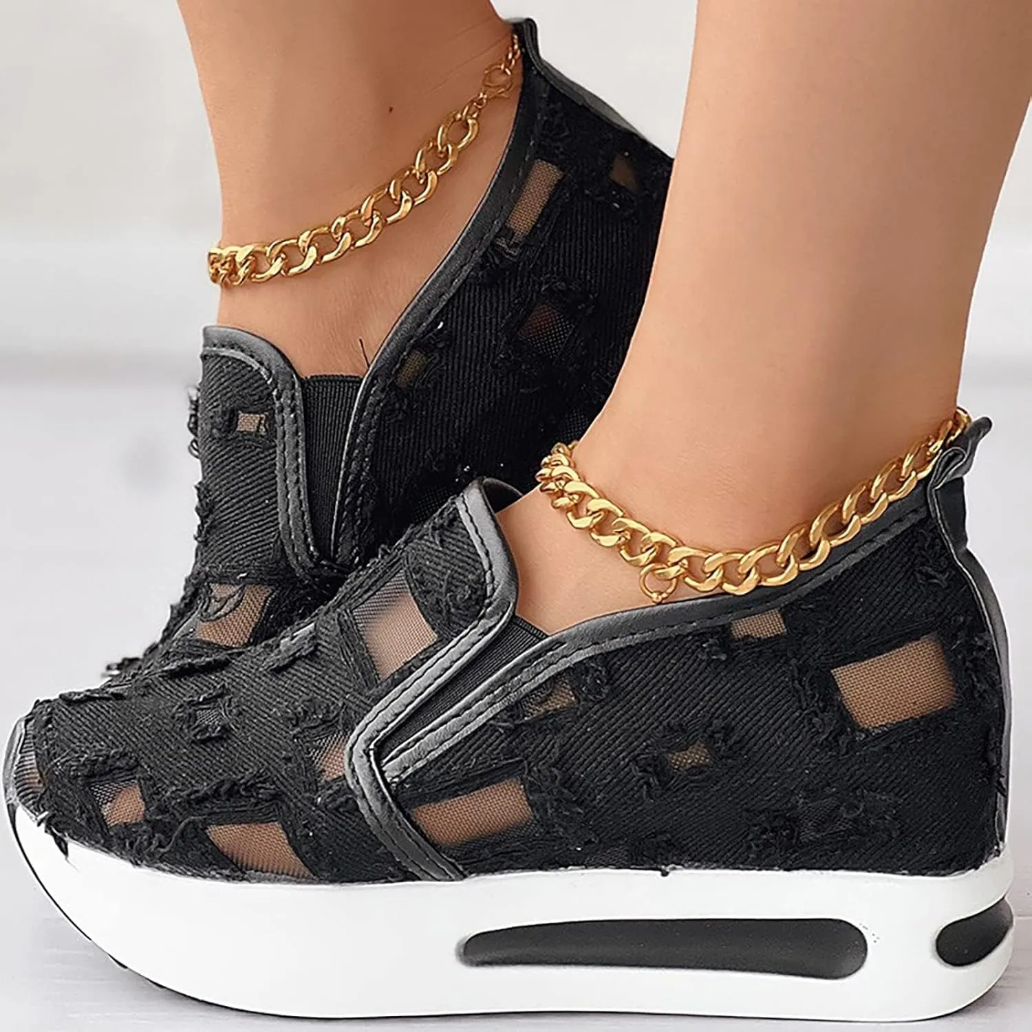 Women's Sneakers 2025 Breathable Walking Work Shoes with Arch Support Fashion Non Slip Orthopedic Shoes Comfortable Casual Wedge Slip On Sneakers for Daily Wear