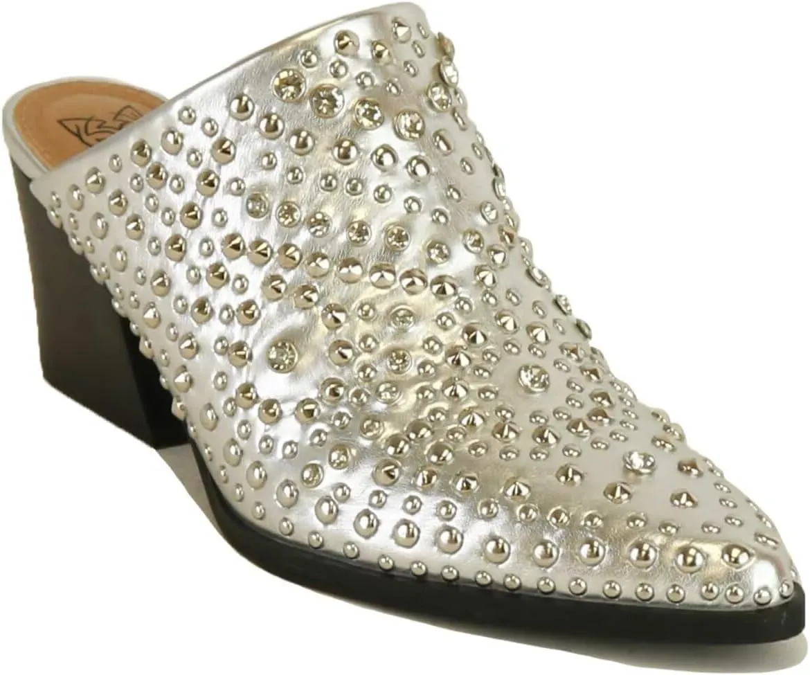 Women's Studded Mule Western Mule Stacked Block Heels Mules Comfort Pointed Toe Backless Slip on Slides Loafer Shoes