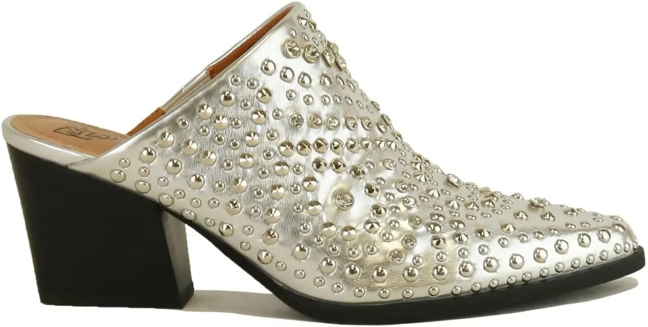 Women's Studded Mule Western Mule Stacked Block Heels Mules Comfort Pointed Toe Backless Slip on Slides Loafer Shoes