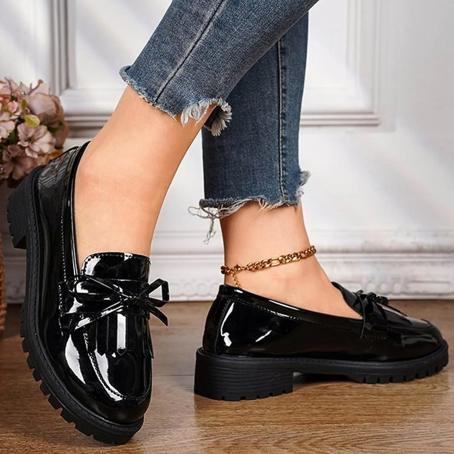 Women's Tassel Loafer, Chunky Loafers for Women Platform Chunky Loafers Comfort Slip On Dressy Business Casual Shoes