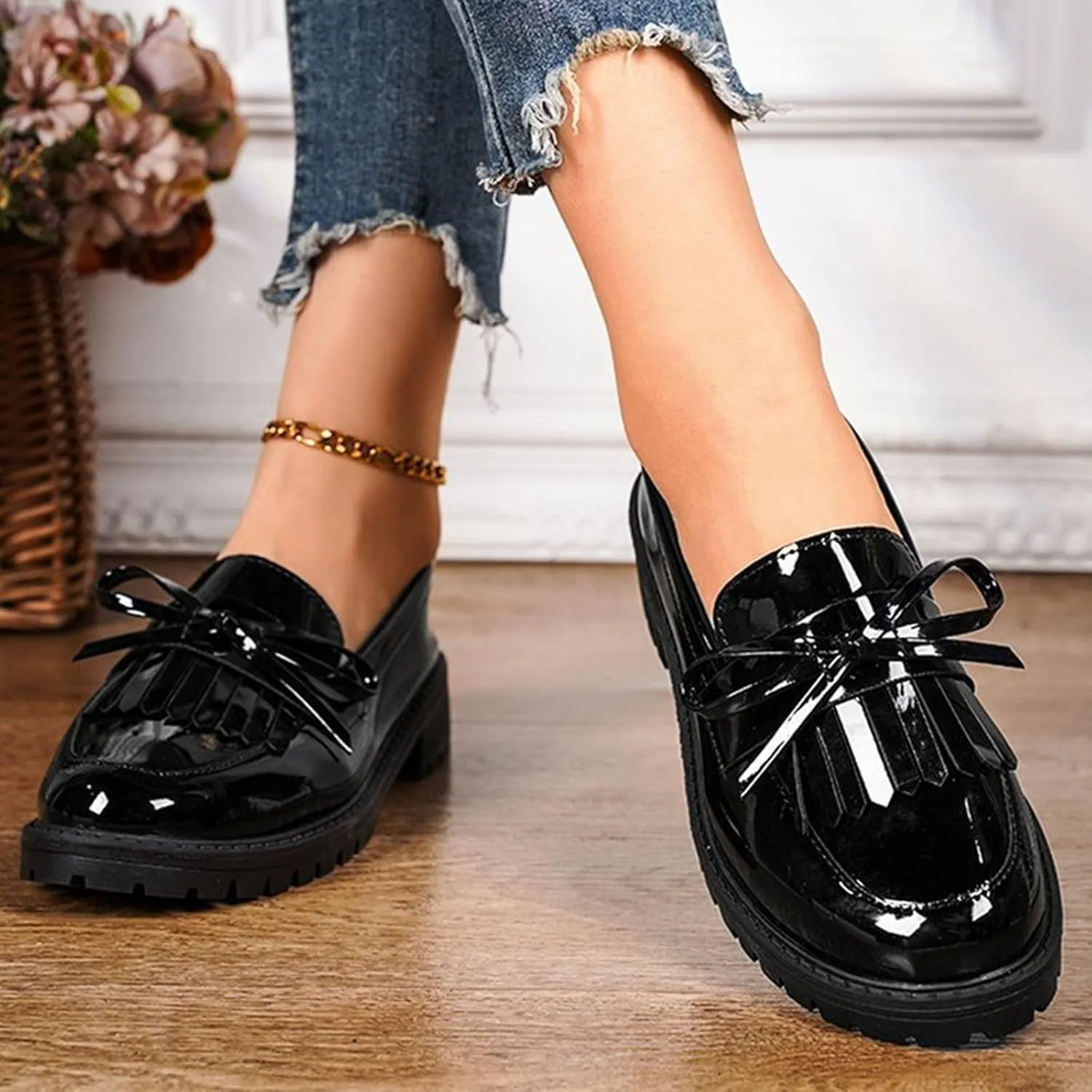Women's Tassel Loafer, Chunky Loafers for Women Platform Chunky Loafers Comfort Slip On Dressy Business Casual Shoes