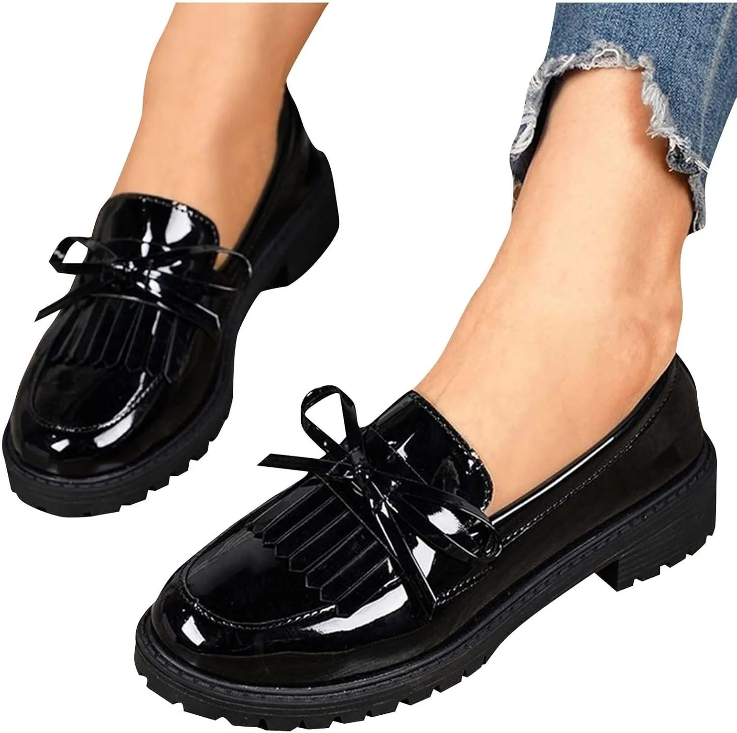 Women's Tassel Loafer, Chunky Loafers for Women Platform Chunky Loafers Comfort Slip On Dressy Business Casual Shoes