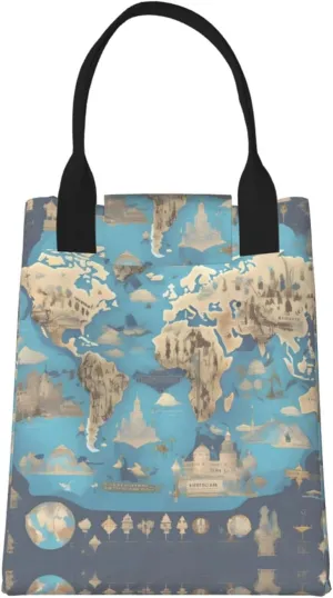 World Geography Map Reusable Paper Bag For Office Workers, Suitable For Picnic, Travel, More