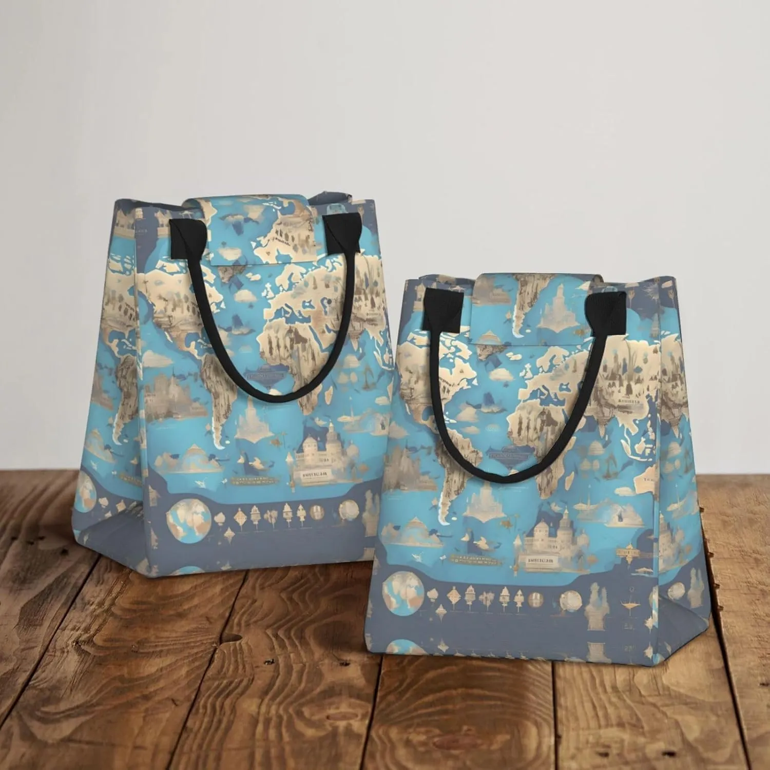 World Geography Map Reusable Paper Bag For Office Workers, Suitable For Picnic, Travel, More