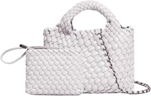 Woven Tote Bag for Women with Coin Purse, Foldable Chain Small Crossbody Handbags, Fashion Shoulder Bag, Hobo Satchel