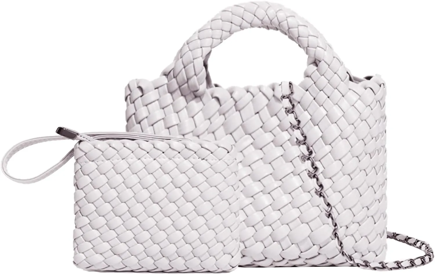 Woven Tote Bag for Women with Coin Purse, Foldable Chain Small Crossbody Handbags, Fashion Shoulder Bag, Hobo Satchel