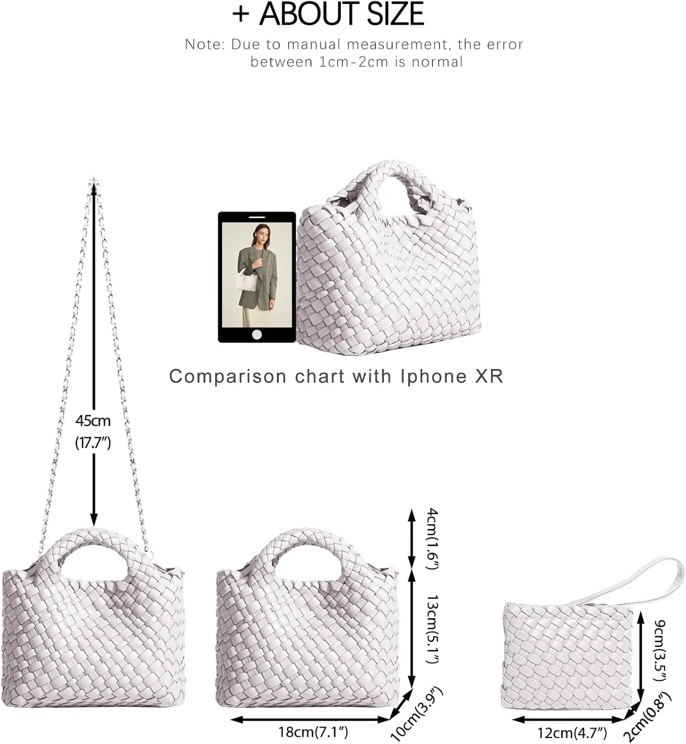 Woven Tote Bag for Women with Coin Purse, Foldable Chain Small Crossbody Handbags, Fashion Shoulder Bag, Hobo Satchel