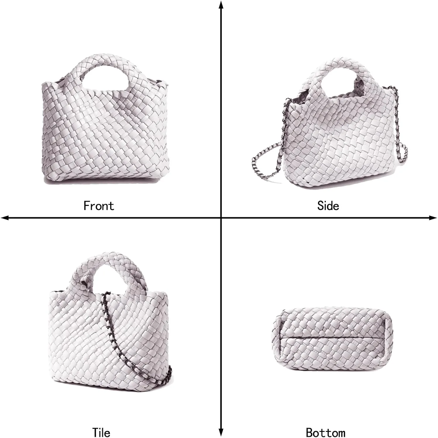Woven Tote Bag for Women with Coin Purse, Foldable Chain Small Crossbody Handbags, Fashion Shoulder Bag, Hobo Satchel