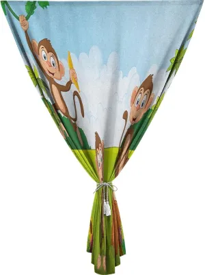 XISUNYA Adjustable Blackout Shades, Nursery Portable Blackout Curtain, Three Monkeys Playing in a Tropical Forest Banana Print Living Room Bedroom Window Drapes,47W x54L Inches, for Bathroom Bedroom