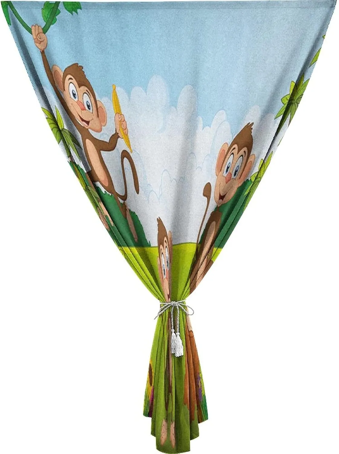 XISUNYA Adjustable Blackout Shades, Nursery Portable Blackout Curtain, Three Monkeys Playing in a Tropical Forest Banana Print Living Room Bedroom Window Drapes,47W x54L Inches, for Bathroom Bedroom