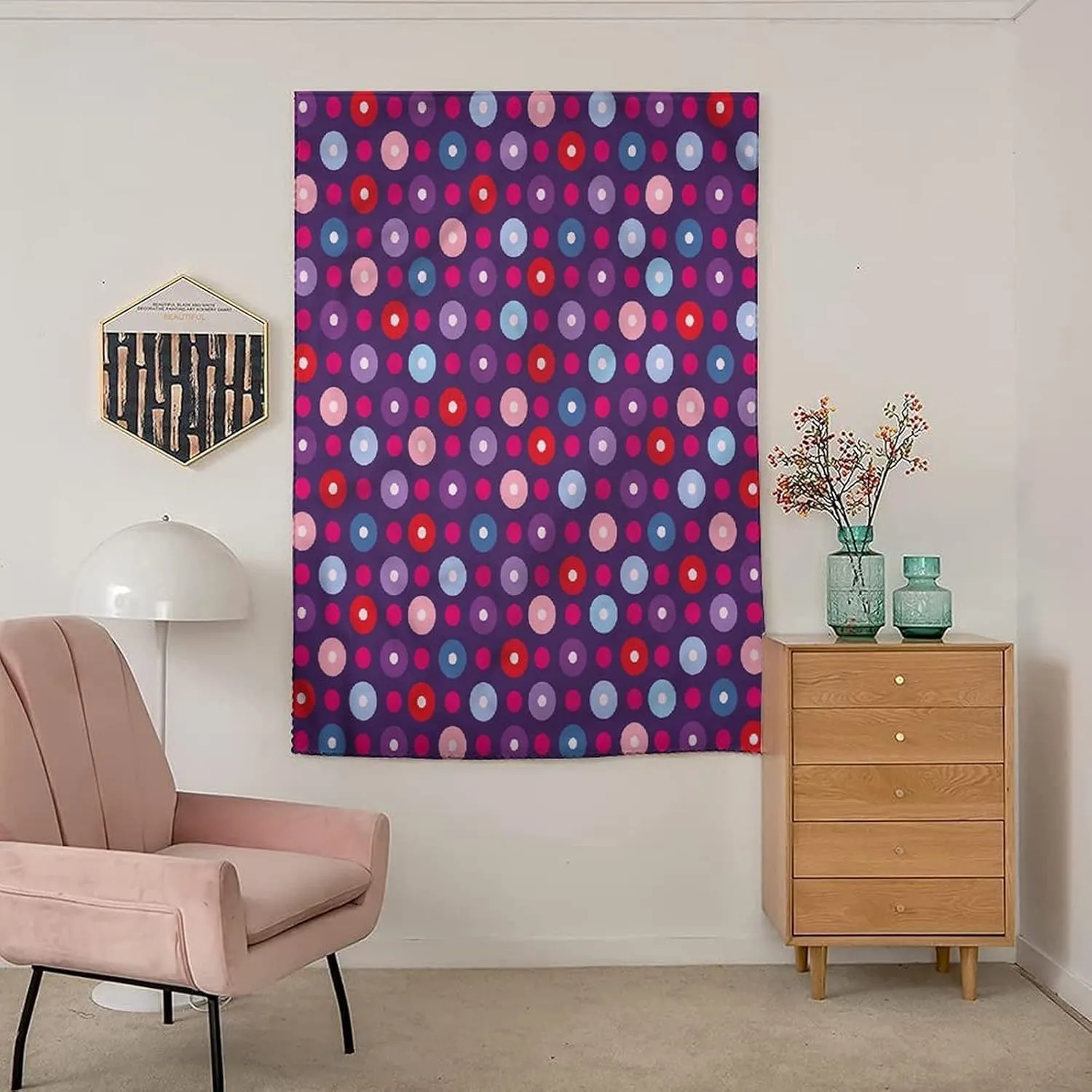 XISUNYA Autohesion Curtains, Abstract Window Curtain Panel, Geometric Circles Artsy Print Living Room Bedroom Window Drapes,35W x54L Inch, for Nursery,Children Kids Bedroom or Travel Use