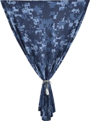 XISUNYA Autohesion Curtains, Camo Window Curtain Panel, Militaristic Digital Camouflage Blue Print Adjustable Temporary Blackout Shades,35W x63L Inch, for Nursery,Children Kids Bedroom or Travel Use