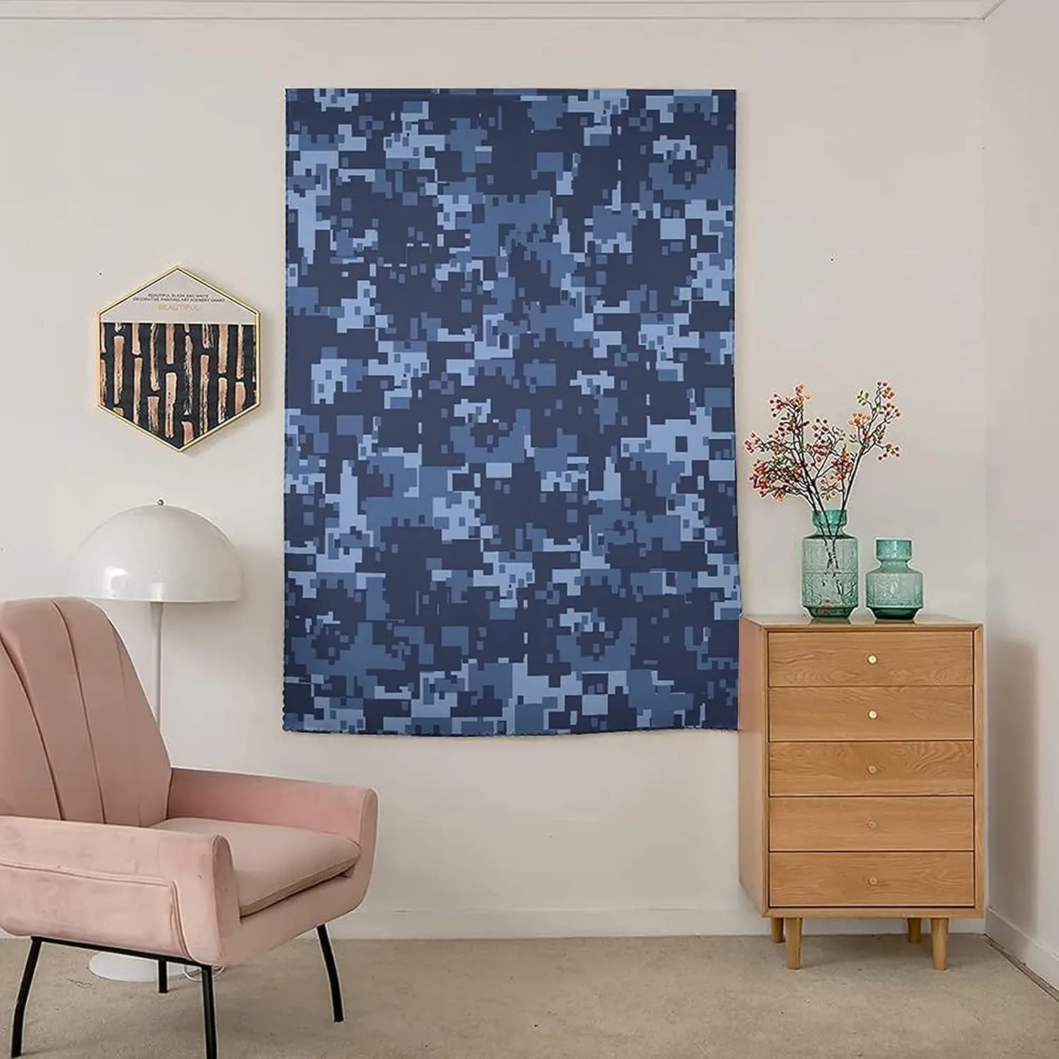 XISUNYA Autohesion Curtains, Camo Window Curtain Panel, Militaristic Digital Camouflage Blue Print Adjustable Temporary Blackout Shades,35W x63L Inch, for Nursery,Children Kids Bedroom or Travel Use